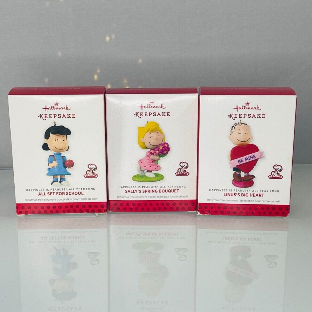 Hallmark Peanuts Ornament Lot of 3 Lucy Linus's Big Heart Sally's Spring Bouquet